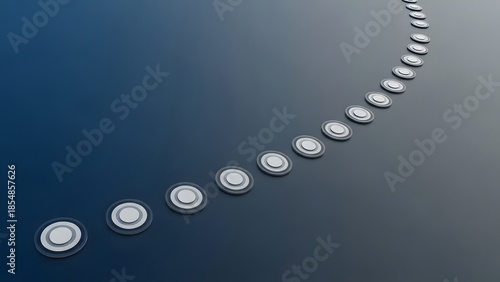 Curved Path of Illuminated Circles on a Gradient Blue Surface.