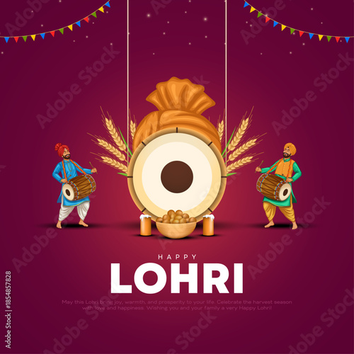 Happy Lohri festival of Punjab India background. Creative vector illustration design for banner, poster.