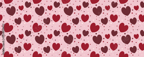 Seamless heart pattern with pink and red hearts on soft background. Perfect for Valentine's Day cards, love-themed designs, and romantic gift wrapping projects.