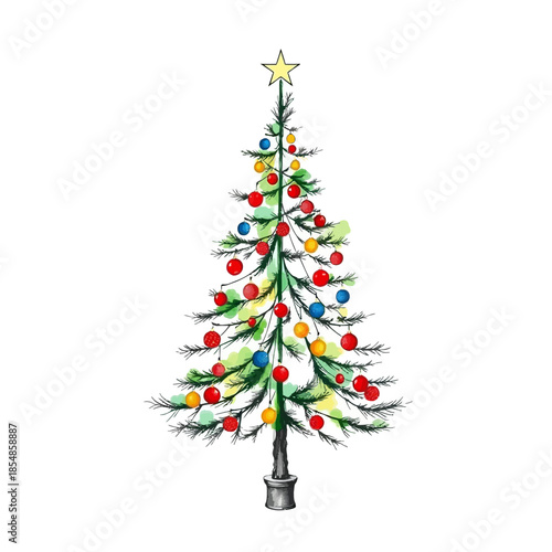 Christmas Tree with Colorful Ornaments