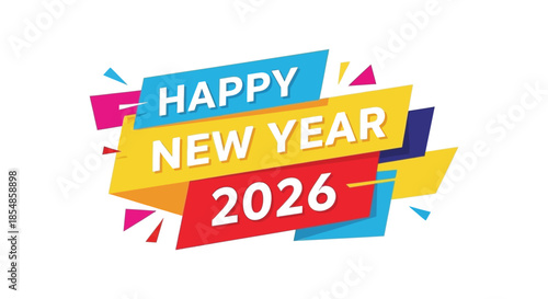 Colorful new year 2026 graphic design with ribbons and a celebratory message vibrant and modern