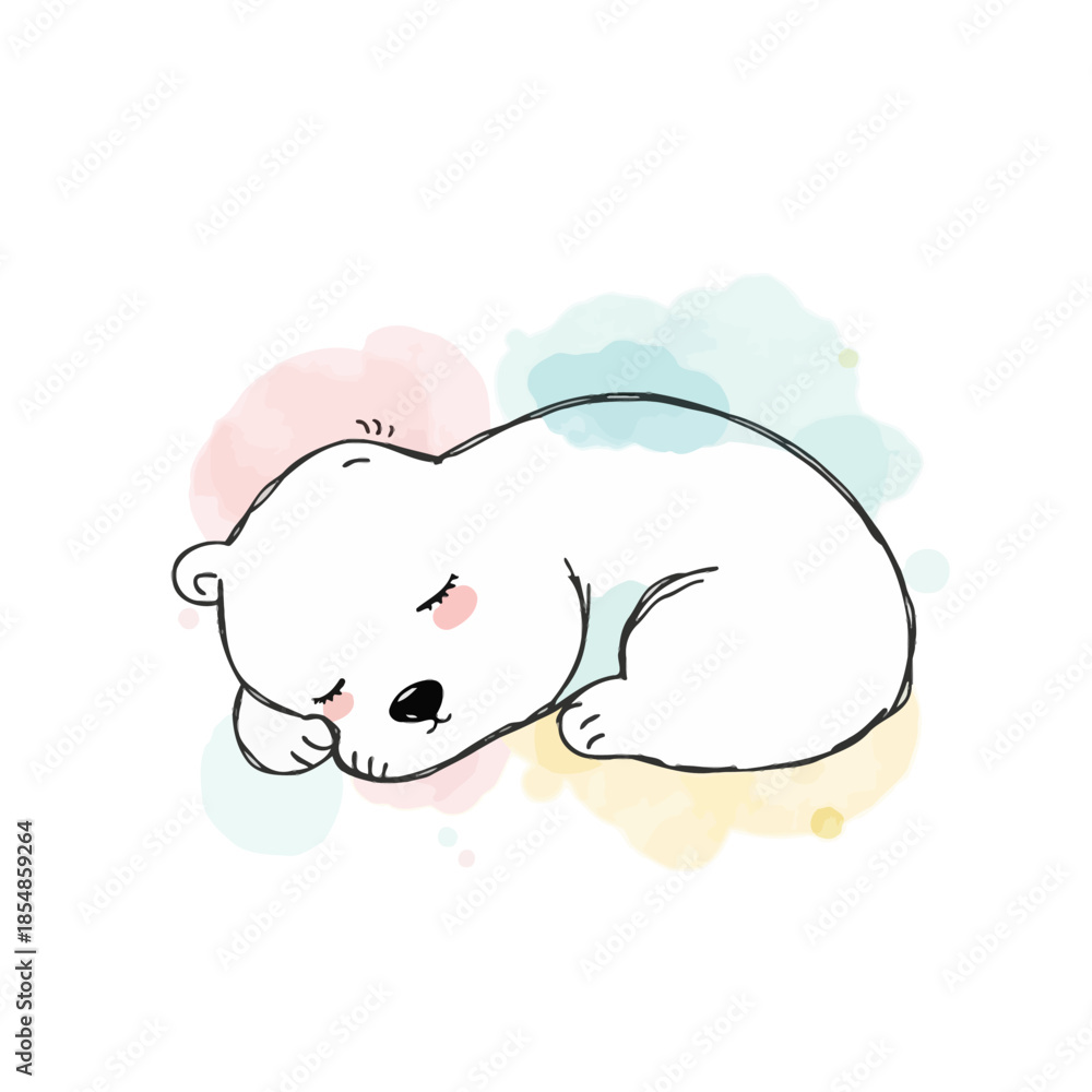 Fototapeta premium Sleeping polar bear illustration with colorful background