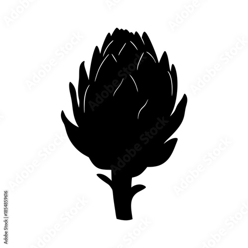Artichoke vector illustration, edible thistle, healthy food, gourmet vegetable, black silhouette, isolated