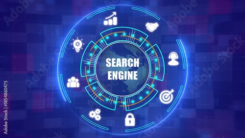 Search Engine Optimization Concept and Digital Information Discovery with Futuristic HUD Interface - 4K