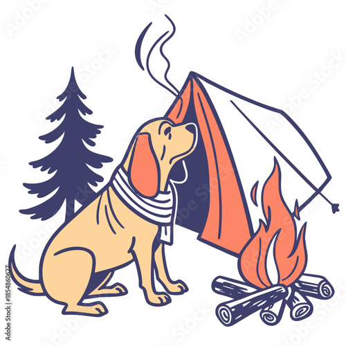 Creative SVG: Silly Bloodhound with with a scarf in a Campfire Glow colored Camping trip theme