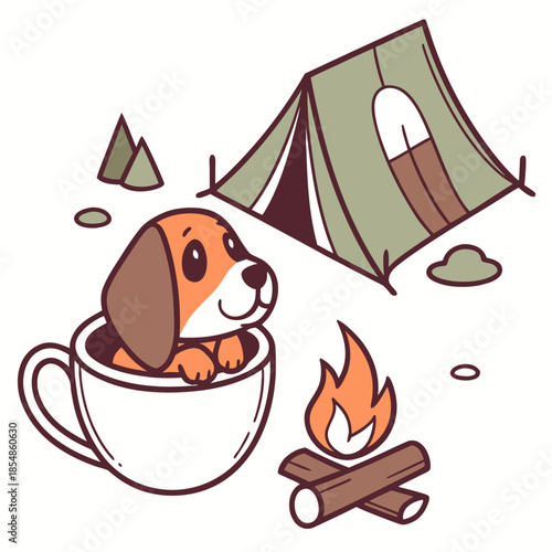 Campfire Glow colored Bloodhound with a Playful touch, placed in a Camping trip theme and styled with in a teacup
