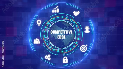 Business Competitive Edge and Strategic Advantage Concept with Digital HUD Networking Icons - 4K
