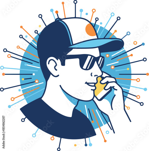 Stylized Illustration of Man with Pins Protruding from Head.