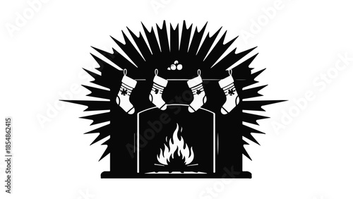 Cozy fireplace with stockings hung for Christmas, radiating warmth and holiday cheer