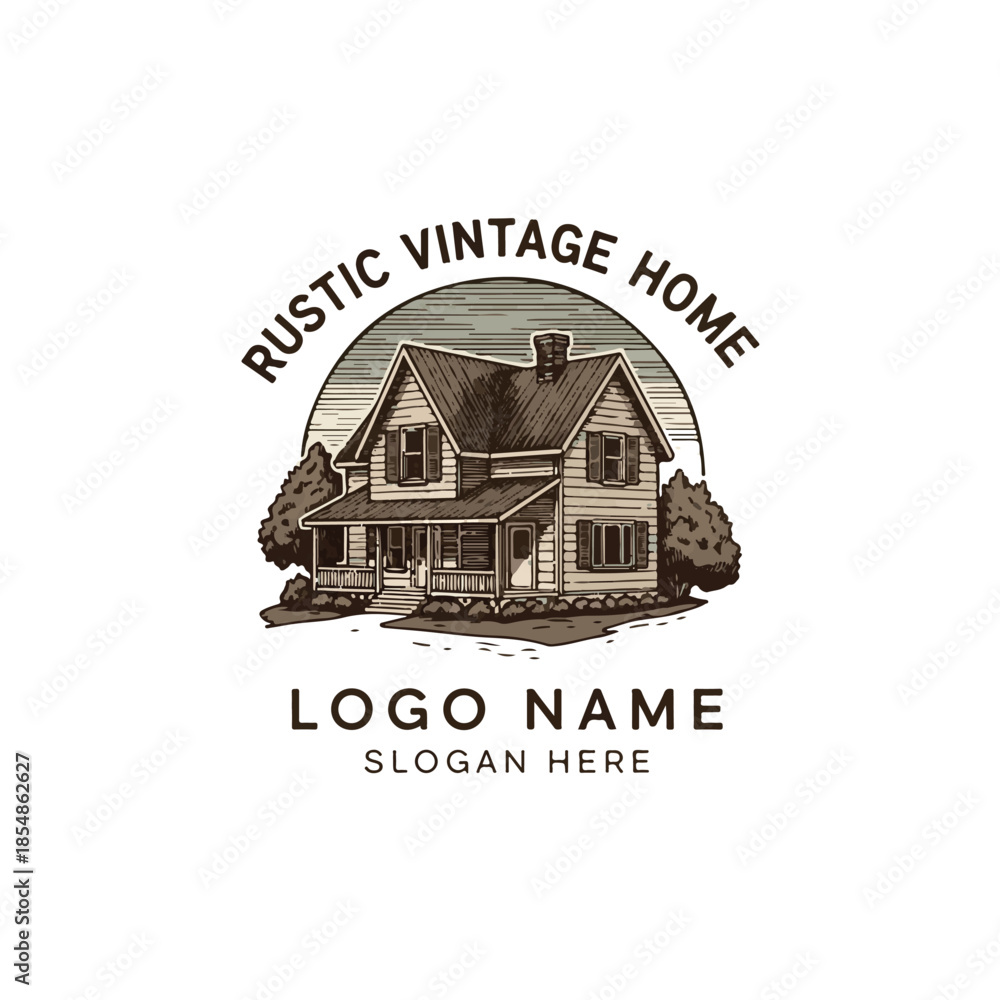 Fototapeta premium Rustic Vintage House Badge Logo Illustration for Home Decor, Real Estate