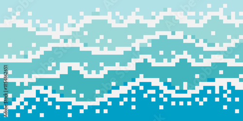 Abstract ocean waves background with pixel art.