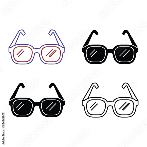 Four pairs of glasses with different colors and styles