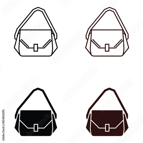 Four Handbags in Black and Brown with Straps and Buckles