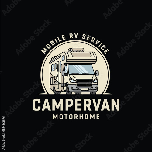 Campervan Motorhome Mobile RV Service Logo with Classic Illustration – Suitable for RV Business, Travel, and Vanlife Brands