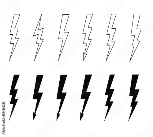 A simple illustration depicting a series of lightning bolts both white and black arranged in rows