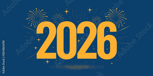 Vibrant 2026 celebration with fireworks on blue background