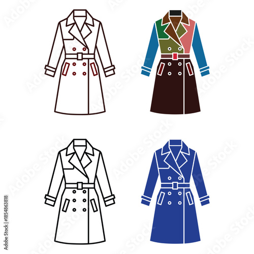 Colorful and Monochrome Trench Coat with Belt and Buttons