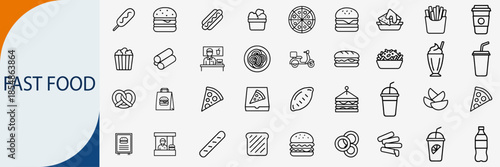 fast food and snack icons, minimal monoline vector illustration