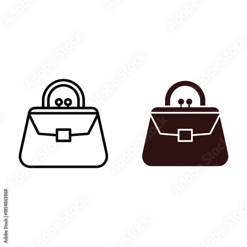 Two Handbags with Handles and Buckles in Black and Brown