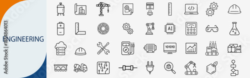 engineering and industrial tools icons, minimal monoline vector set design