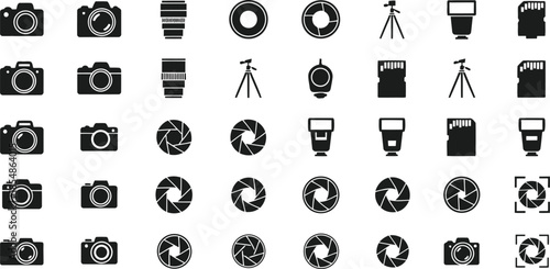 Camera equipment icon set