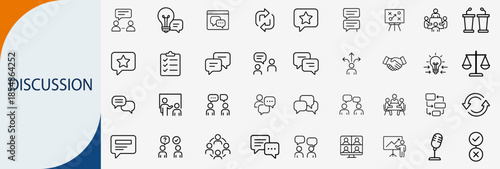 discussion and communication icons, minimal monoline vector illustration