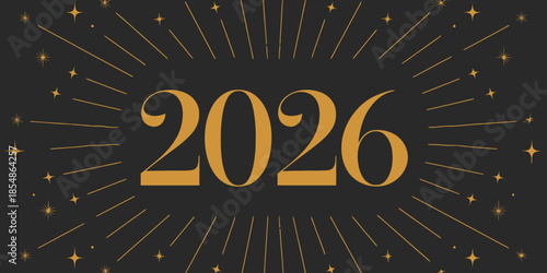 Golden 2026 New Year Celebration Background with Sparkling Stars