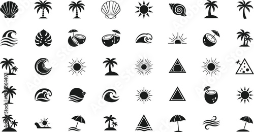 Tropical vacation icon set