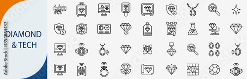 diamond and tech icons, minimal monoline vector illustration