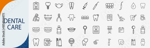 dental care and oral hygiene icons, minimal monoline vector set design