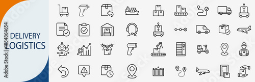 delivery logistics and shipping icons, minimal monoline vector set design