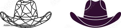 Two Cowboy Hats One Wireframe One Solid Purple outline