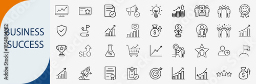 business success and achievement icons, minimal monoline vector set design