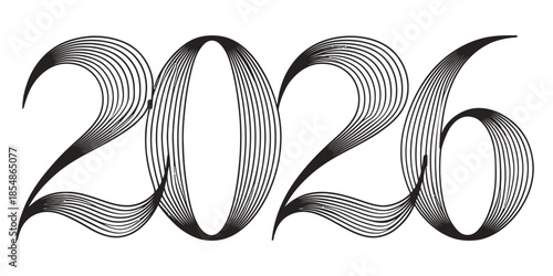 Futuristic 2026 typography with dynamic swirling lines and modern design