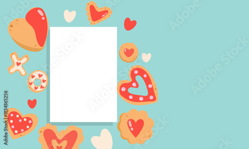 Gingerbread cookies frame. Winter homemade sweets pattern on background. Isolated vector illustration hand drawn flat illustration for winter holidays .