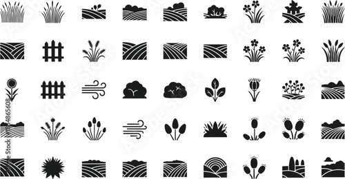 Nature icon set with plants and leaves