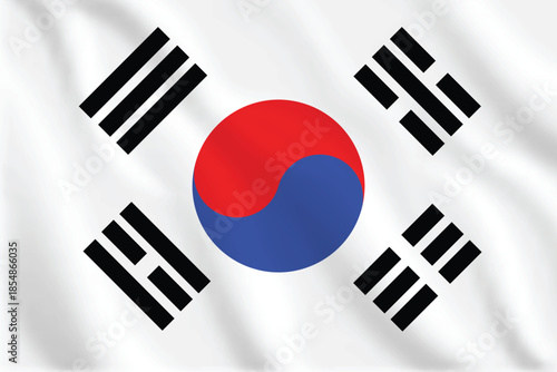 3d illustration waving flag of South Korea. Vector flag of South Korea. Symbol of South Korea