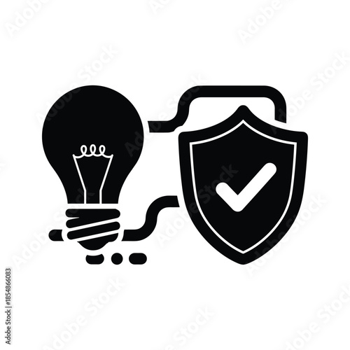 Secure idea protection with shield and light bulb