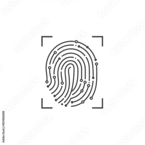 Pixelated Fingerprint Scan with Tech Nodes and Square Frame on White Background