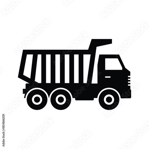 Dump truck silhouette on white background