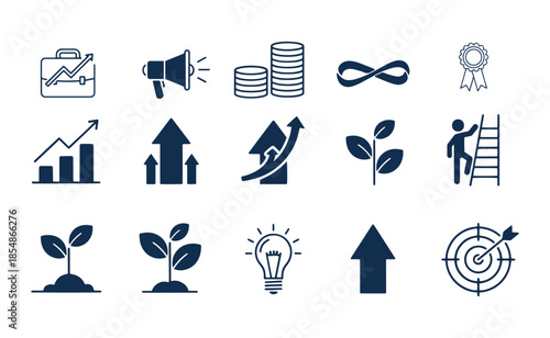 Business Icons Representing Growth Success.