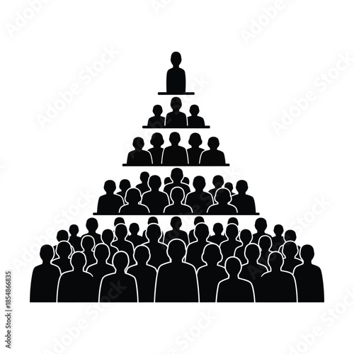 A large group of people forming a pyramid shape depicted as a dark silhouette