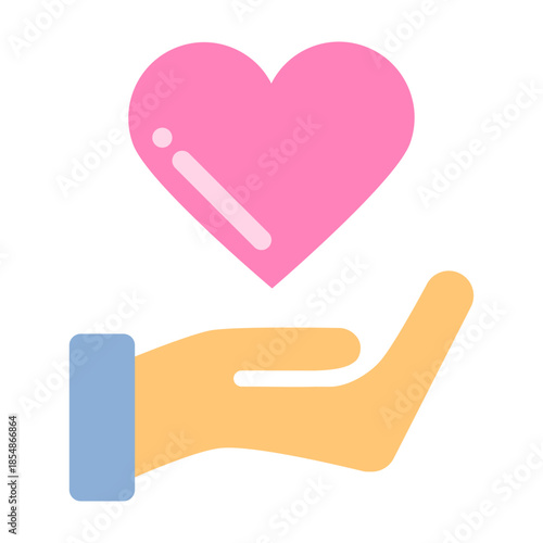ハートをのせた手のフラットアイコン/Heart Care Hand Flat Icon