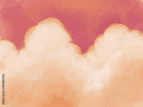 ピンクとオレンジの空に浮かぶやわらかい雲の背景/Soft Painted Clouds in Pink Orange Sky Background Illustration