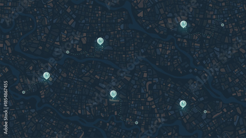 City map with electric vehicle charging station pins. GPS navigation interface concept. Vector illustration.