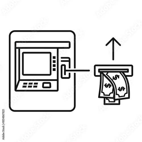 Automated Teller Machine Icon: A minimalist icon of an automated teller machine (ATM) dispensing cash, representing modern financial transactions and accessibility.