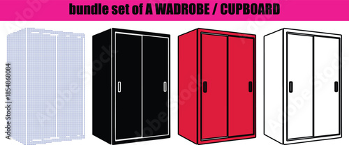 Cupboard Outline Icon featuring Minimalist Line Art Strokes and Decorative Dotted Patterns . Contemporary Outline Drawing for Minimalist Home Art.