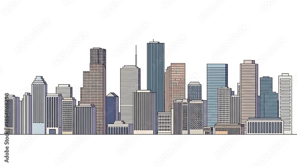 Fototapeta premium City skyline illustration modern buildings against white