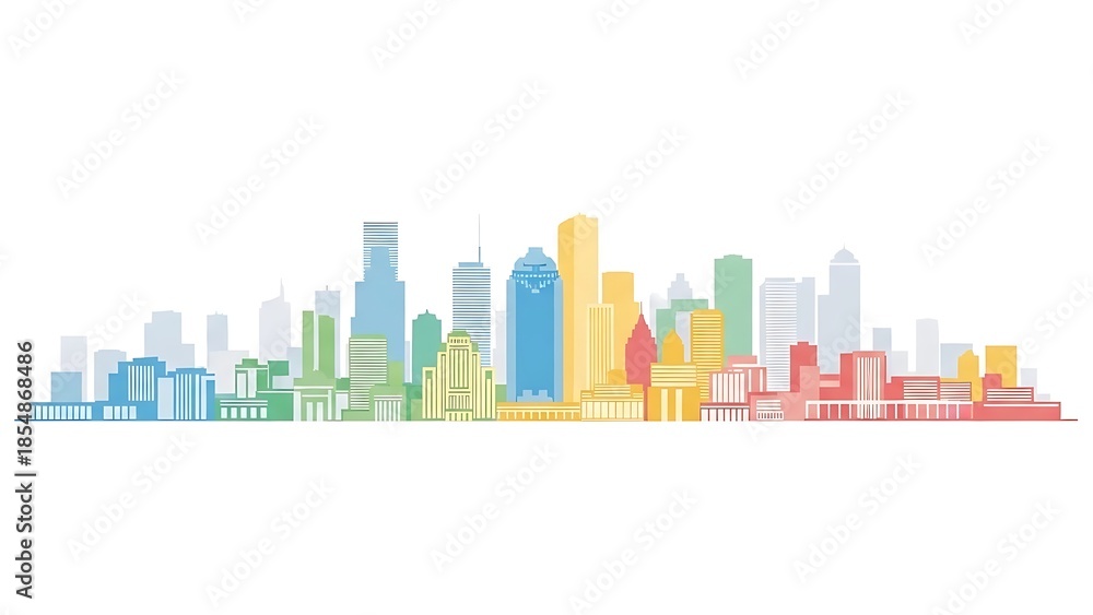Obraz premium Colorful vector cityscape against white background