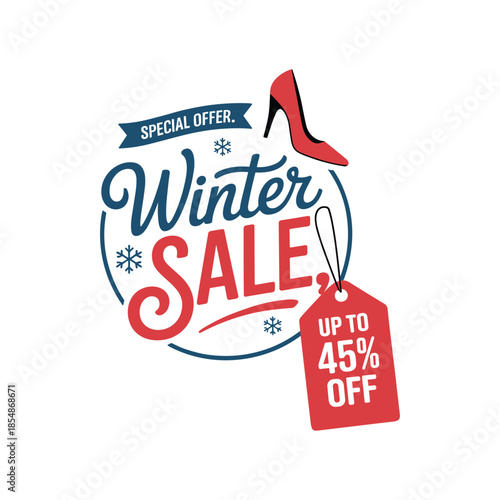 Winter Sale Special Offer Lettering with Up to 45 Percent Discount Tag